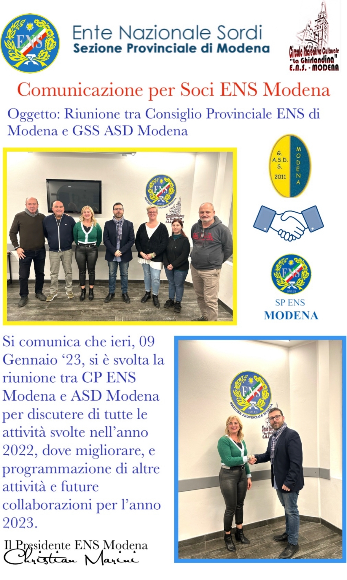 09.01.2023 Resoconto riunione tra Consiglio Provinciale ENS Modena e ASD Modena